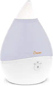 Crane Droplet Ultrasonic Small Air Humidifiers for Bedroom and Office, 0.5 Gallon Cool Mist Humidifier for Plants and Home, Humidifier Filters Optional, White