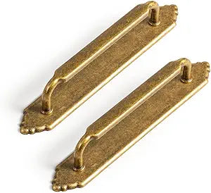 Goo-Ki 5 Inch Hole Center Antique Brass Pulls with Backplate for Cabinet, 2 Pack Vintage Drawer Pulls with Spacer Zinc Alloy Dresser Handles Kitchen Solid Hardware
