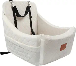 WOOAIDAGG Dog Car Seat for Medium Sized Dog,Pet Travel Car Bed with Seat Belt Channle,Fully Detachable and Washable Car Dog Seat with Adjustable Straps,3 Straps Easy to Install (Beige)