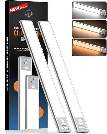 Reoshine 126 LED Under Cabinet Lighting Wireless, 2500mAh Rechargeable Closet Lights Motion Sensored, 3 Color Temps, Dimmable Magnetic Light Bar for Kitchen, Pantry, Stair (2 Pack)