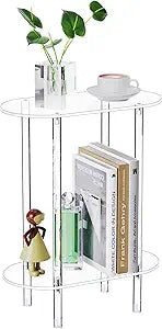 Clear Acrylic Narrow Side Table for Small Spaces, 15.75" L x 7.87" W x 19.82" H, 2 Tier Oval Slim End Table Nightstand, Small Skinny Bedside Table for Bedroom, Bathroom, Living Room