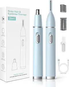 Nose Hair Trimmer for Women, 2 in 1 Rechargeable Painless Eyebrow & Facial Hair Grooming Tool with Brow Combs and Dual-Edge Blades, IPX7 Waterproof, Easy to Clean, Portable for Travel (Blue)