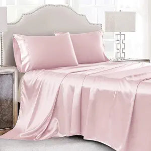 Satin Sheets Full Size Blush Pink 4 Pcs Bedding Set