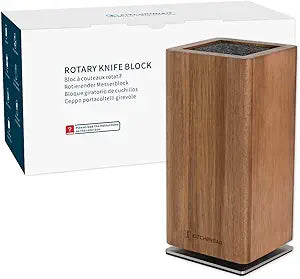 KITCHENDAO Magnetic Knife Block without Knives, 360 Rotatable Acacia Wood Knife Holder, Large Knife Storage with Magnet for Knives & Utensils, Kitchen Countertop Organizer