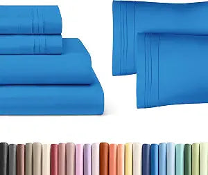 Denim Blue 4-Piece Sheet Set & Pillowcase Bedding Bundle (Queen Size) - Complete Queen Sheet Set & 2 Pillowcases with Deep Pockets up to 16 inches - Hotel Luxury Quality - Soft, Breathable and Cooling
