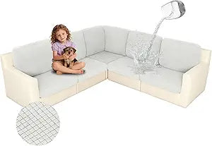 ALIECOM White Sectional Couch Covers, 100% Waterproof High Stretch Sofa Slipcovers Soft Washable Couch Cushion Covers Anti-Slip Furniture Protector Sofa Covers for Kids/Pets, 11 Piece Set,Pure White