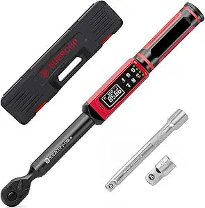 SUERCUP 3/8-inch Digital Torque Wrench(1.5-99.6Ft.Lb/2-135Nm) 1% Accuracy Digital Torque Wrench with Vibration, Buzzer,LED Notification and Five Units of Measure, for Motorcycle, Auto Repair