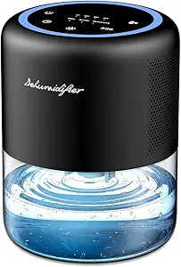 44oz(1.3L) Small Dehumidifier for Home, Auto-Off Quiet Portable Dehumidifier with 3 Modes, 10 Color Lights, 4 Timer Settings for Bedroom Bathroom Closet, Black(215 sq.ft)