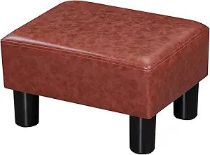 Adeco Leather Foot Stool with Legs, Small Footstool Ottoman, Velet Fabric Seat with Thick Cushion, for Living Room, Bedroom, Entryway, 335 lb Weight Capacity
