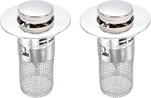 uxcell 2Pcs Bathroom Sink Drain Strainer, Brass Sink Drain Stopper with Removable Stainless Steel Filter Basket Hair Catcher Fit 1.18"-2.36" Hole for Sinks Bathtubs