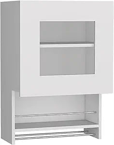 Tuhome Balboa Wall Cabinet with Single Glass Door, Interior Storage Shelf, Open Lower Shelf and Integrated Towel Bar, Space-Saving Mounted Organizer for Kitchen Essentials and Everyday Use