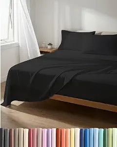 Lightweight 4 Piece Bed Sheet Set - Full Size Cooling Sheets - Black