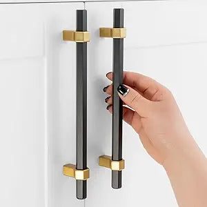10 Pack 6-1/4 Inch Hole Centers, Black and Gold Cabinet Pulls Matte Black and Brushed Gold Cabinet Handles AP1310 Kitchen Hardware for Cabinets Drawers Dresser Cupboard Bedroom Bathroom