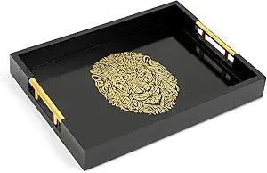 Modern Serving Tray with Lion Design, Ottoman Tray, Tea and Coffee Table Platter, Jewelry Bathroom Organizer, Gift, Gloss Finish
