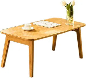 Baveke Folding Coffee Table- Foldable Floor Tables, Mid Century Coffee Table for Living Room, Small Coffee Tables Solid Wood Japanese Low Table for Sitting on Floor, No Assembly, 39.4''-Natural
