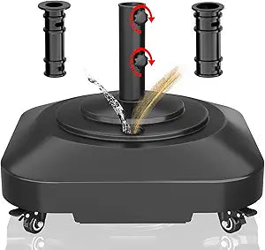Patio Umbrella Base Heavy Duty with Wheels, Max 100lb Fillable Umbrella Stand Mobile Square Market Stand, Windproof Outdoor Umbrella Holder for Deck, Poolside, Lawn, Fits Muti Sized Umbrellas