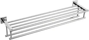 KOKOSIRI Bathroom Towel Rack Towel Holder 32 Inches Bath Towel Shelf with Double Towel Bars Wall Mounted, Polished Chrome Stainless Steel B6005CH-L32