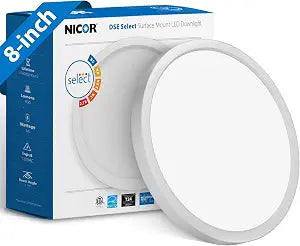 8 Round LED Surface Mount Ceiling Light - Dimmable Ceiling Light for Kitchen - Selectable CCT 2700K-5000K, 948-989 Lumens, 15.6W - DSE Edge-Lit Downlights for Ceiling, White by NICOR Lighting