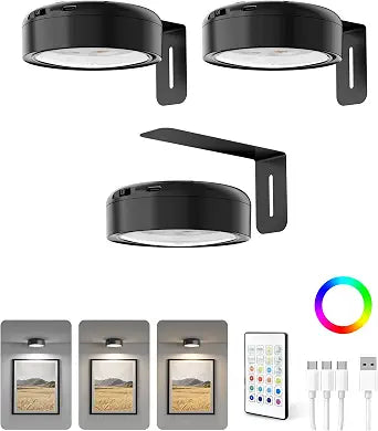 Homelist 3 Pack Picture Lights for Wall, 2200mAh Rechargeable, Black