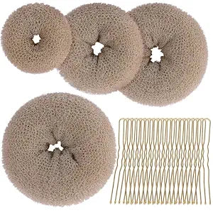Teenitor Hair Bun Shaper Set, 4pcs Hair Donut Bun Maker(Extra-large, Large, Medium, Small) with 20pcs Bobby Pins, Tan Brown