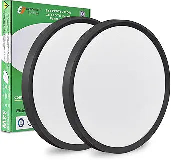 2PK 15.8 Inch Black LED Flush Mount Ceiling Light, 32W, 3480LM, 3000K/4000K/6000K CCT Selectable, Round Flat Panel Light Low Profile Ceiling Light Fitures for Hallway, Kitchen, Bedroom, Laundry Room