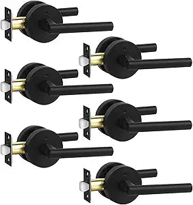 Goldenwarm 6 Pack Black Door Handles Interior, Matte Black Door Lever Privacy Door Handles Keyless, Zinc-Alloy Heavy Duty Door Hardware for Bedroom Bathroom