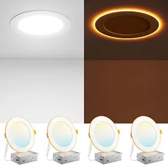 Amico 4 Pack 6 Inch 5CCT LED Recessed Ceiling Light with Night Light