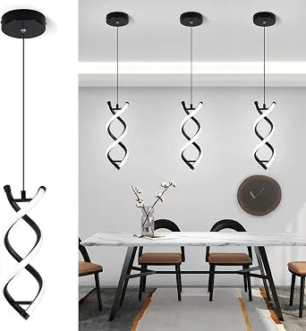 CANEOE Spiral Led Pendant Light Fixture,15W 6000K Modern Integrated LED Hanging Lamp, Adjustable Height Black Kitchen Island Light Fixture for Dining Room Bedroom Kitchen Sink, 1 Pack (Black)