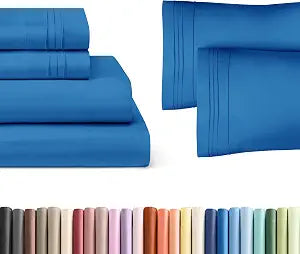 Royal Blue 4-Piece Sheet Set & Pillowcase Bedding Bundle (Full Size) - Complete Full Sheet Set & 2 Pillowcases with Deep Pockets up to 16 inches - Hotel Luxury Quality - Soft, Breathable and Cooling