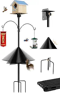 107 inch Squirrel Proof Bird Feeder Pole, Heavy Duty Bird Feeder Stand, Adjustable Tall Bird House Pole with 2 Shepherds Hooks for Backyard&Outdoor Garden Bird Houses, Cameras, Weather Station