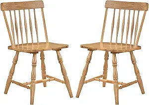 Giantex Windsor Dining Chairs Set of 2, Modern Rubber Wood Kitchen Chairs with Turned Legs, Curved Spindle Back & Contoured Sat, Wooden Dining Room Chair for Living Room Restaurant, Natural