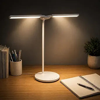 LED Desk Lamp for Home Office, Ultra Wide Double Head Desk Lamp with 67 Inch Coverage, 2400 Lux Bright Task Lighting, 5 Color Modes, Adjustable Brightness, Reading Lamp for Work and Study