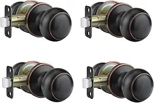 Haidms 4 Pack Oil Rubbed Bronze Passage Door Knobs, Bronze Closet Door Knobs, Passage Doorknobs Interior for Closet or Hall, Hallways