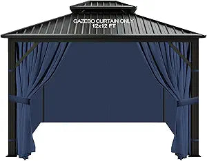 slashome 12'x12' Gazebo Curtains Outdoor Waterproof, Navy Blue Universal Replacement Curtain 4-Panels, Sidewalls with Zipper for Garden, Patio, Yard (Only Curtains)