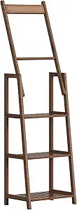 HOOBRO 3 Tier Ladder Shelf, Blanket Ladder, Bookcase Storage Rack Organizer, Bamboo Storage Shelf, Freestanding Shelving Unit, Farmhouse Ladder Rack for Living Room and Bedroom, Mocha MA123CJ01