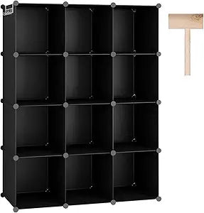 C&AHOME Cube Storage Organizer, 12-Cube Shelves Units, Closet Cabinet, DIY Plastic Modular Book Shelf, Ideal for Bedroom, Living Room, Office, 36.6" L x 12.4" W x 48.4" H Black SHS3012B