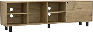 Tuhome Valdivia TV Stand for TVs up to 70", Modern Entertainment Center with Four Open Shelves, Wide Superior Top, Cable Management Openings and Five-Sturdy-Leg Base, Space-Saving Media Console