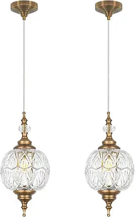 Vintage Pendant Lights Kitchen Island Set of 2, Brass Bathroom Pendant Light with Small Detachable Glass, Modern Classic Adjustable Hanging Light for Kitchen, Hallway, Table, G9 Base, Brown Bronze