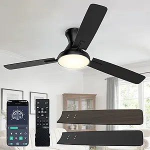 Ceiling Fan with Lights, 42 Ceiling Fan with Light and Remote/APP Control, 2700-6500K CCT Adjustable, Stepless Dimmable, Quiet Reversible Motor, Flush Mount LED Fans Light for Bedroom Living Room