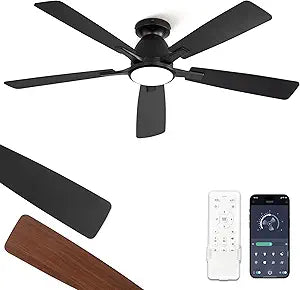 Fanbulous 52 inch Ceiling Fans with Lights, Smart Flush Mount Ceiling Fan and Remote APP, Modern Low Profile, 3CCT 20W LED with 6-Speeds Quiet Reversible Motor for Bedroom, Living Room, Kitchen, Black