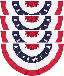 3x6 Ft American Pleated Fan Flag (Set of 4) USA Patriotic Half Fan Bunting for Memorial Day & 4th of July Decorations Outdoor, 250th Anniversary USA Flag, Patriotic Decorations for Home Garden