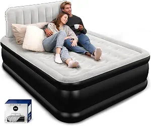 Queen Air Mattress with Headboard, Built-in Pump, 800 lbs Heavy-Duty Support, 19" Raised Upgraded Comfort, 48-Hour Leak-Tested, 3.5 Min Inflatable Portable Blow Up Mattress for Home, Guest & Camping