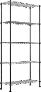 REGILLER 5-Wire Shelving Metal Storage Rack Adjustable Shelves,Standing Storage Shelf Units for Laundry Bathroom Kitchen Pantry Closet(Black,14.1" D x 30" W x 79" H)