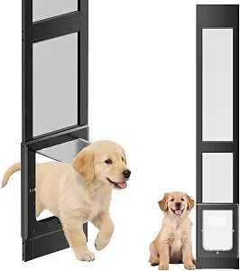 Dog Door for Sliding Glass Door, Magnetic Plastic Flap, Adjustable Height, No-Cut Insert with Lock, Ideal for Renters, Apartments, Patio Black S