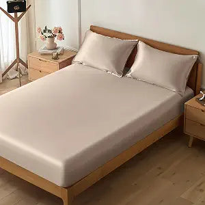 VACVELT 3-Piece Beige Fitted Sheet Queen & Pillowcases, 15-Inch Deep