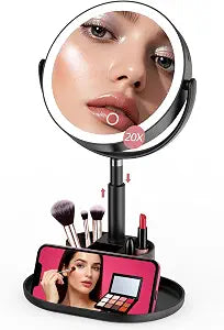 20X Magnifying Mirror with Lights and Storage, Double Sided Vanity Mirror