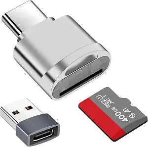 TF Card Reader, Micro SD Card Reader, Type C TF Memory Card Reader Adapter with USB C to USB Adapter Compatible with Laptops, MacBook, Samsung Galaxy (Silver)