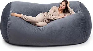 6 ft Bean Bag Chair Cover Only (No Filler) Washable Giant Bean Bag Cover Replacement for Reading Chair or Lounger, Charcoal