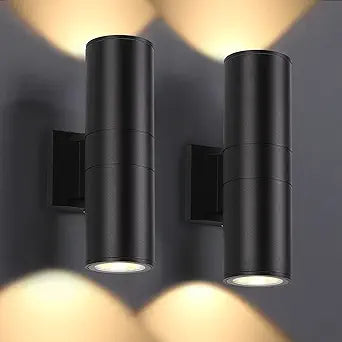DAKAFUL Outdoor Wall Lights 2 Packs, Integrated LED Cylinder Up Down 12W 2700K Modern Aluminum Light, Waterproof Exterior Light for Porch Patio Door, Matte Black