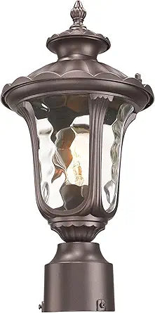 Outdoor Post Lights Fixtures Lamp Post Light, 1-Light Pole Lantern, Waterproof and Anti-Rust Aluminum Pillar Outside Lighting for Walkway, Patio, Porch, 15'' Small Oil-Rubbed Bronze